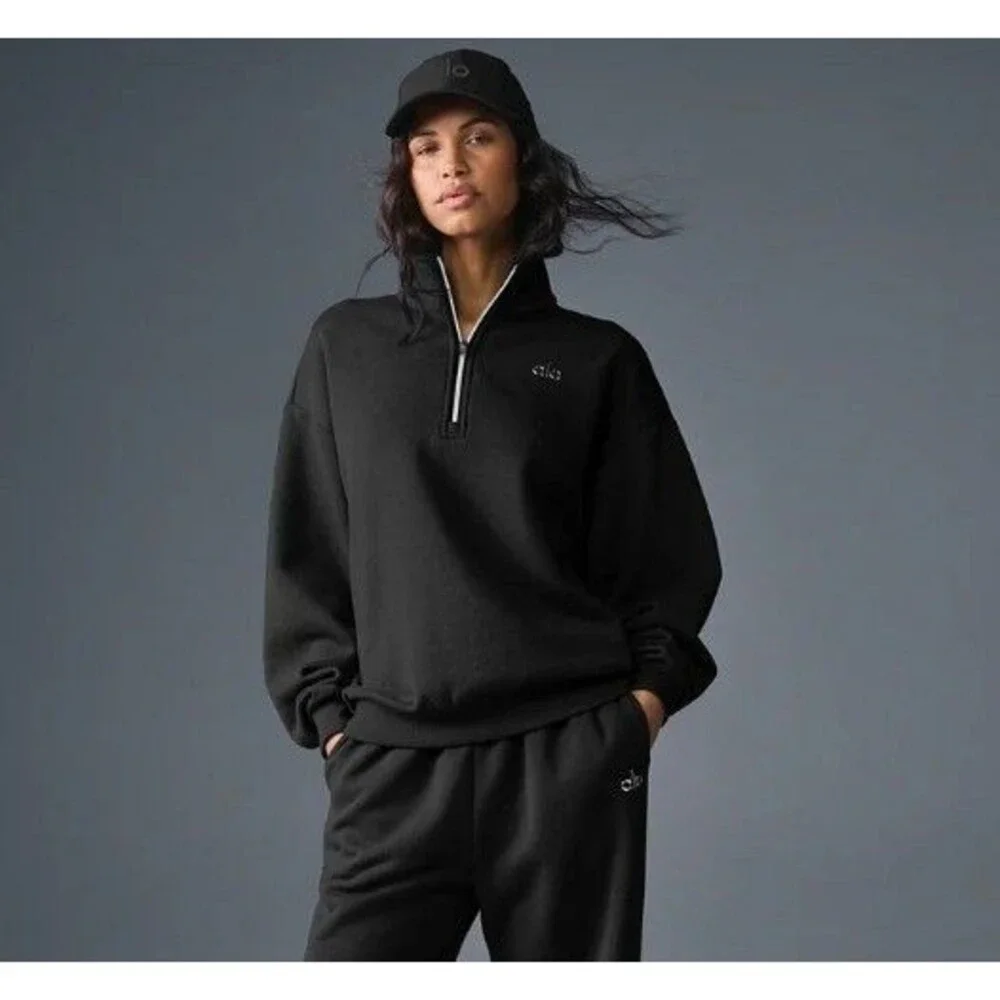 ALO YOGA Accolade 1/4 Zip Pullover Sweatshirt Black Size S Small NWT Fleece
